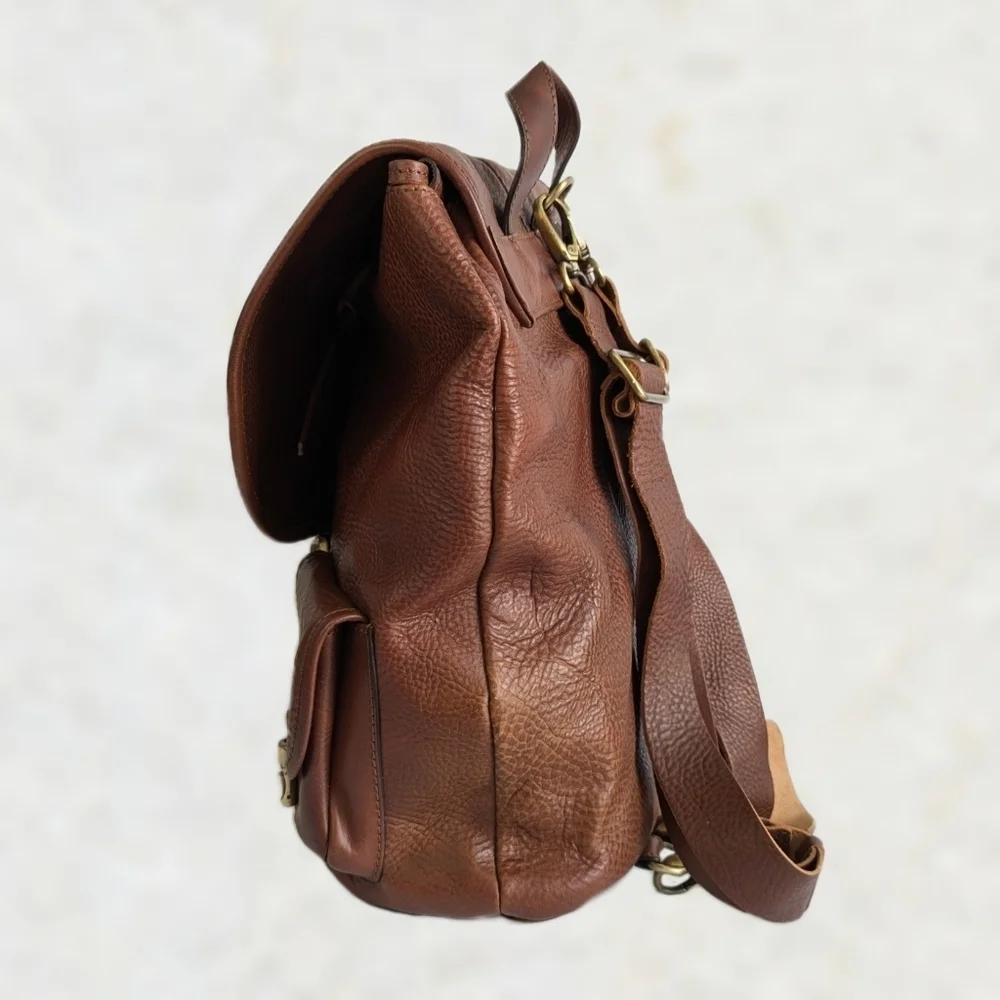 Anonimo Fiorentino Pebbled Leather Drawstring Closure Backpack Bookbag Brown